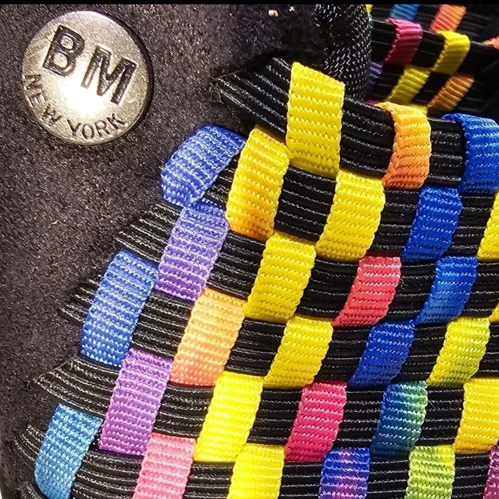 Bernie Mev Gem Black Multi Rainbow Woven‎ Elastic Wedge Sneakers Size 40 New NWB